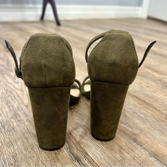 Olive Green Suede Block Heel Sandals - Picture 3 of 4